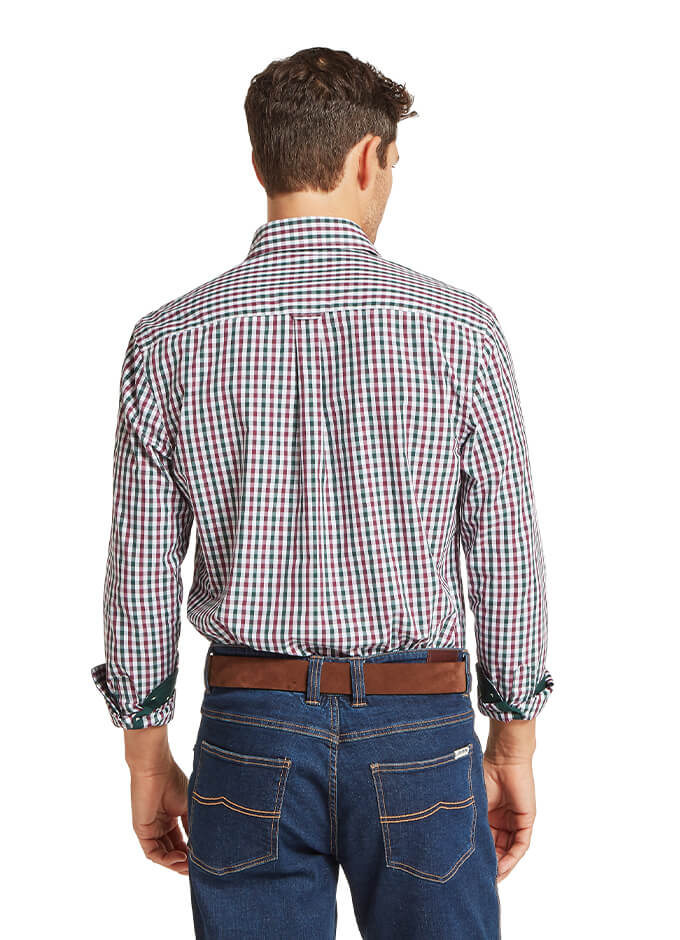 Hebden Tailored Shirt | Deep Pine/Burgundy Check