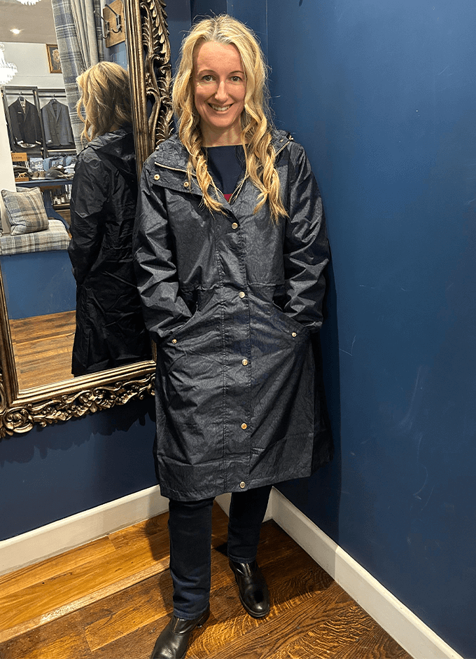 Holkham Navy Blue Waterproof Packable Raincoat With Hood