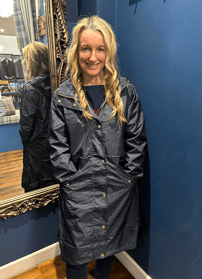 Holkham Navy Blue Waterproof Packable Raincoat With Hood
