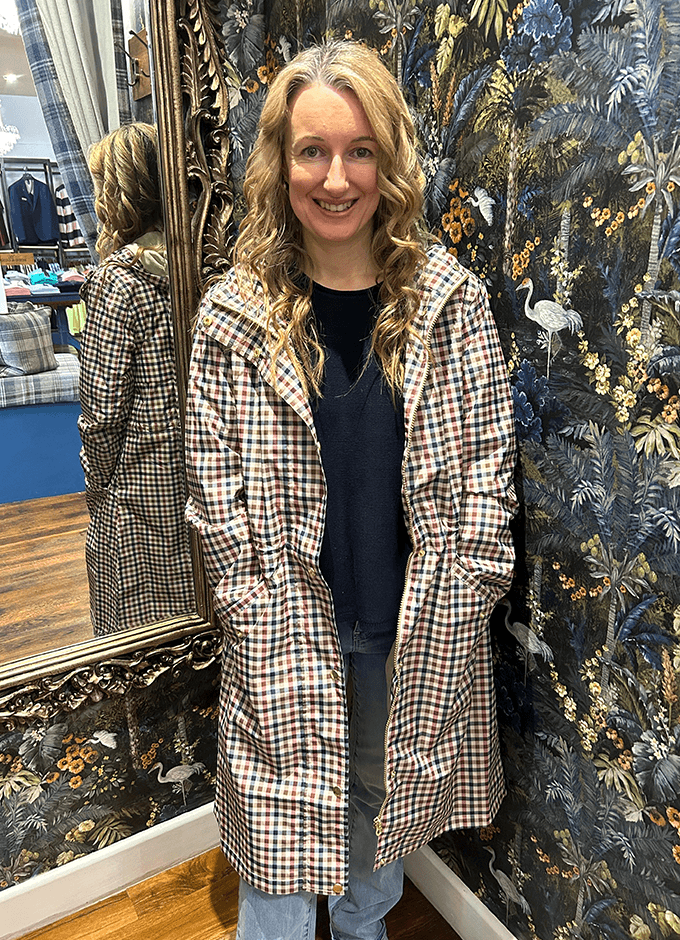 Holkham Waterproof Packable Raincoat With Hood | Gingham