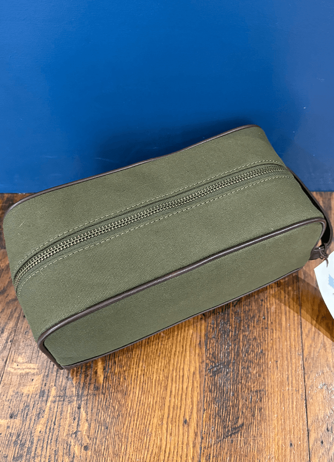 Hombre Washbag | Brown Leather and Forest Canvas