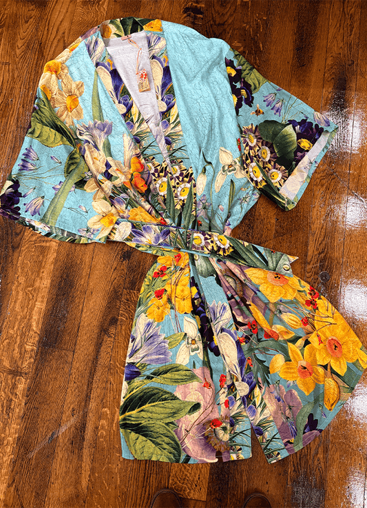 Cupro Long Kimono Gown | Spring Flora