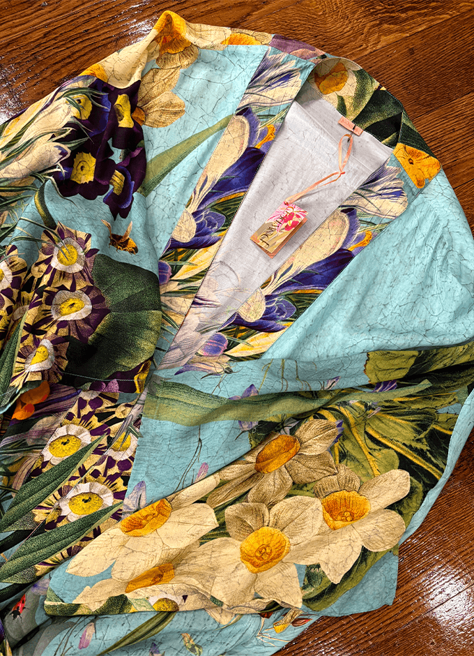 Cupro Long Kimono Gown | Spring Flora