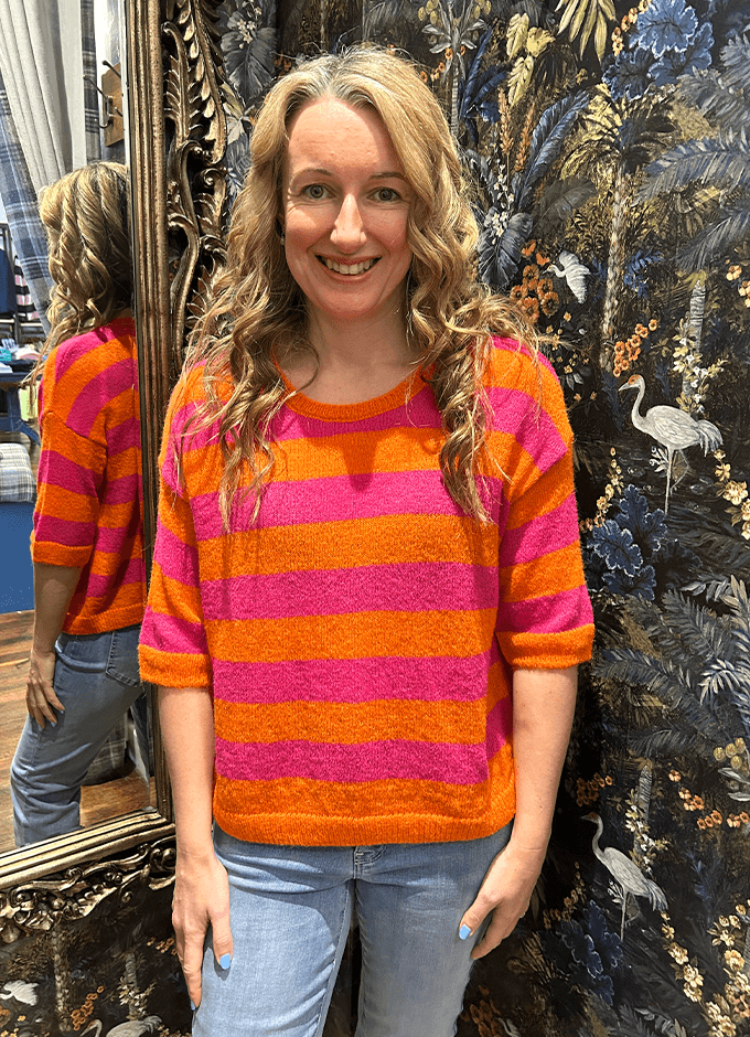 Striped Half Sleeve Pullover | Fuchsia Print