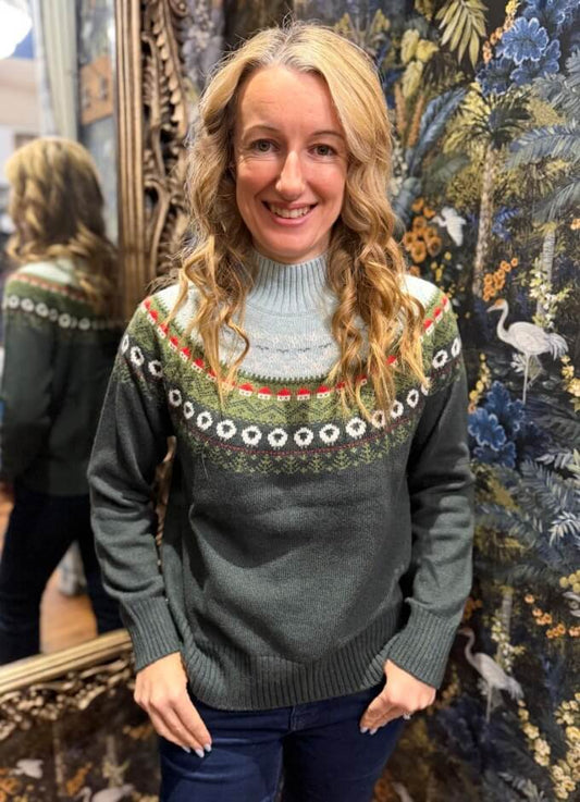 Green Landscape Pattern Knitted Jumper