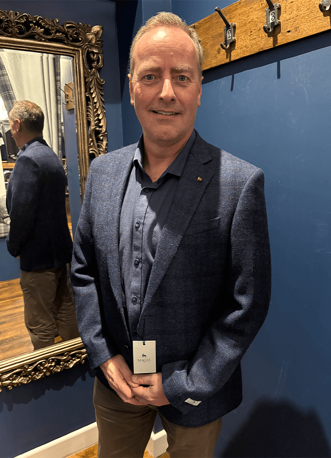 Liffey Jacket | Blue With Burgundy Overcheck