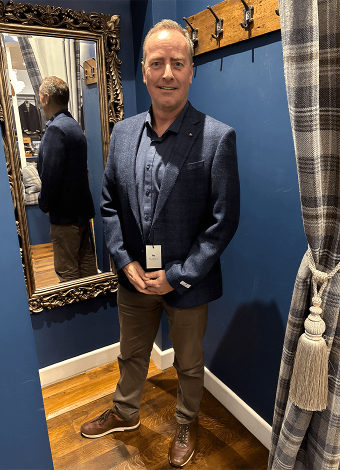 Liffey Jacket | Blue With Burgundy Overcheck