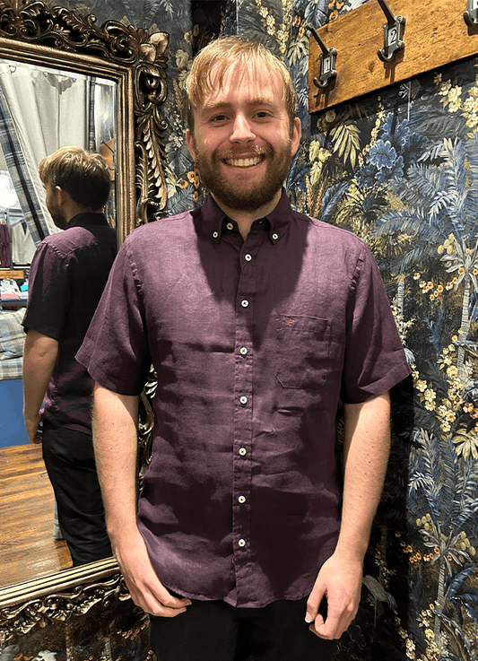 Linen Short Sleeve Shirt | Aubergine