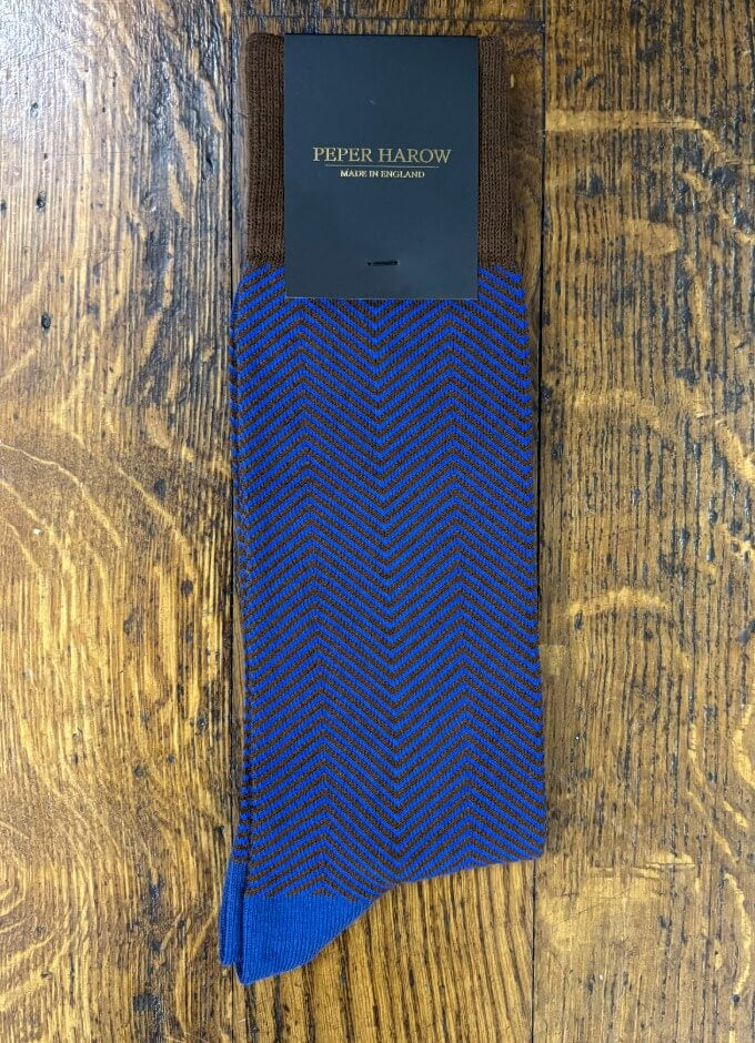 Peper Harow | Lux Taylor Luxury Men's Socks | Brown/Navy