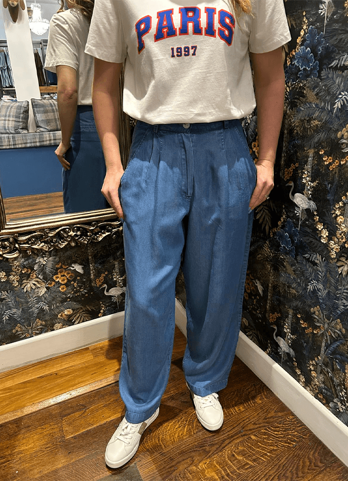 Lyocell Cropped Trousers | Denim