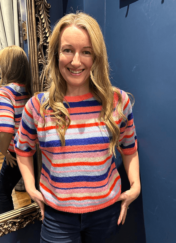 Multi Stripe Half Sleeve Jumper | Mandarin Red Print