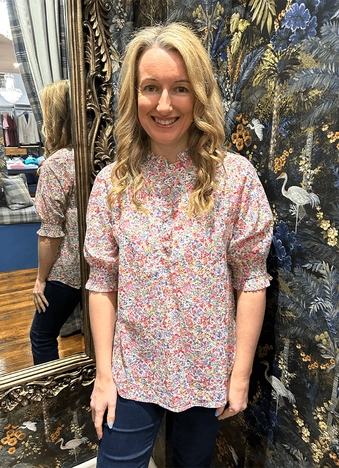 Melanie Short Sleeve Ruffle Blouse | Multi