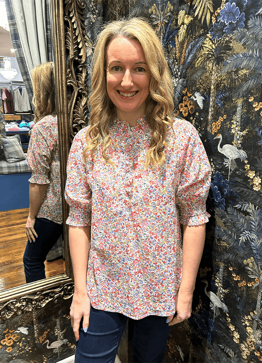 Melanie Short Sleeve Ruffle Blouse | Multi