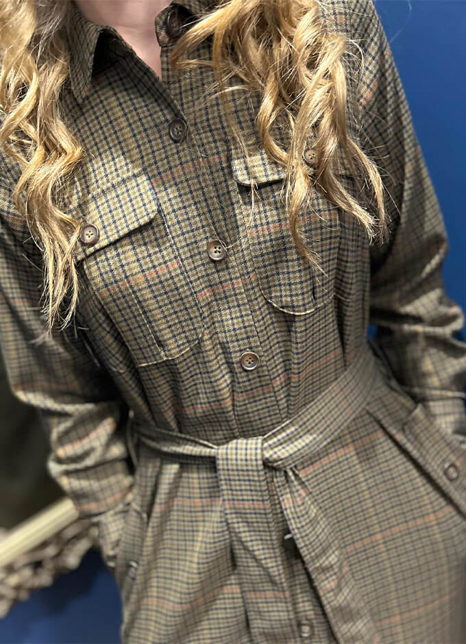 Meredith Check Midi Shirt Dress | Brown Check