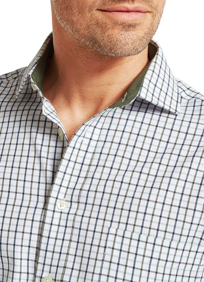 Milton Tailored Shirt | Blueberry/Dark Khaki Green