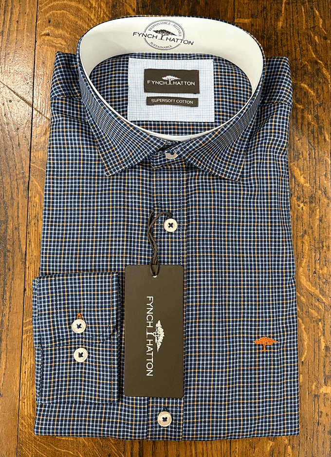 Minimal Print Check Shirt | Blue/Orange