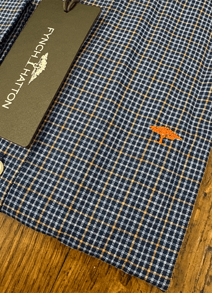 Minimal Print Check Shirt | Blue/Orange