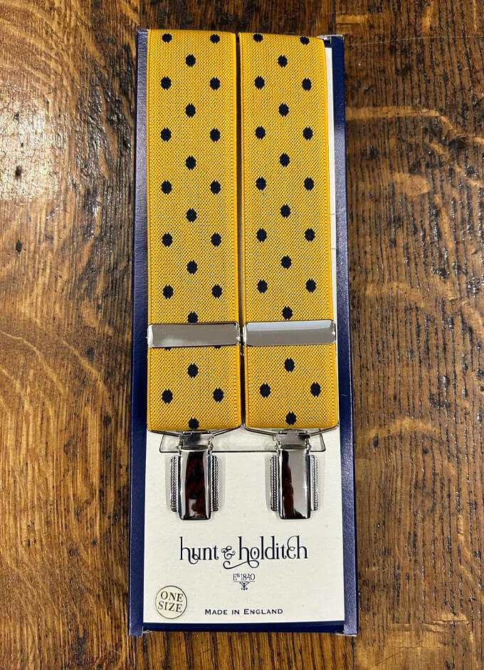 Clip Braces | Mustard with Navy Spots