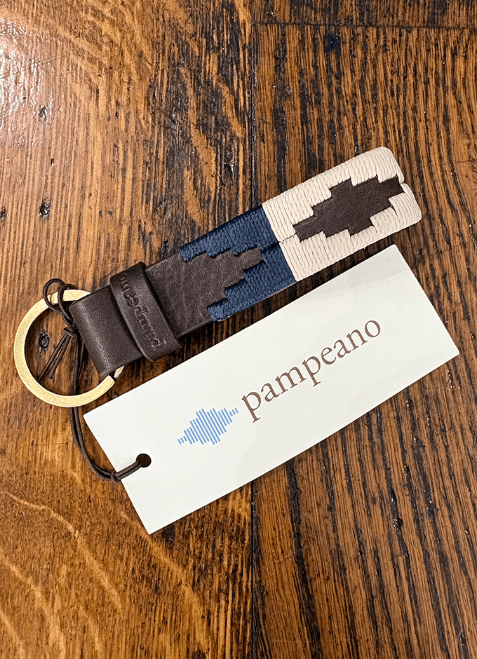 Pampeano | Charro Keyring | Navy & Cream on Brown Leather
