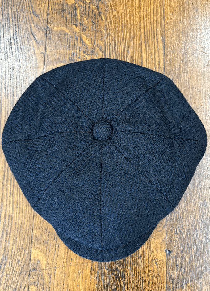 Donegal Tweed Baker Cap | Navy & Black Herringbone