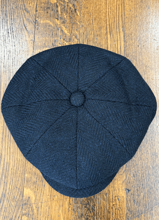 Donegal Tweed Baker Cap | Navy & Black Herringbone