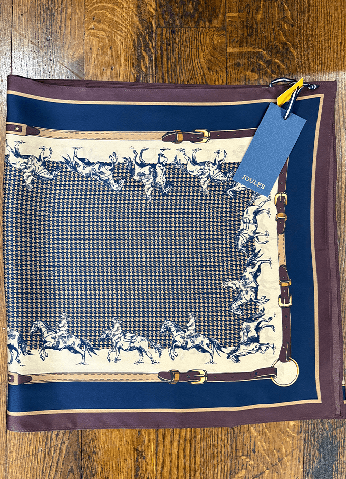 Windsor Silk Scarf | Navy & Beige Equestrian Print