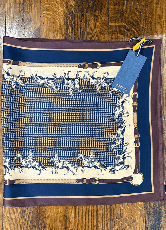 Windsor Silk Scarf | Navy & Beige Equestrian Print