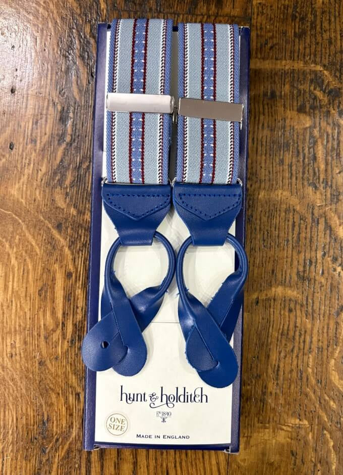 Button Braces | Blue/Red Stripe | Blue Leather Ends