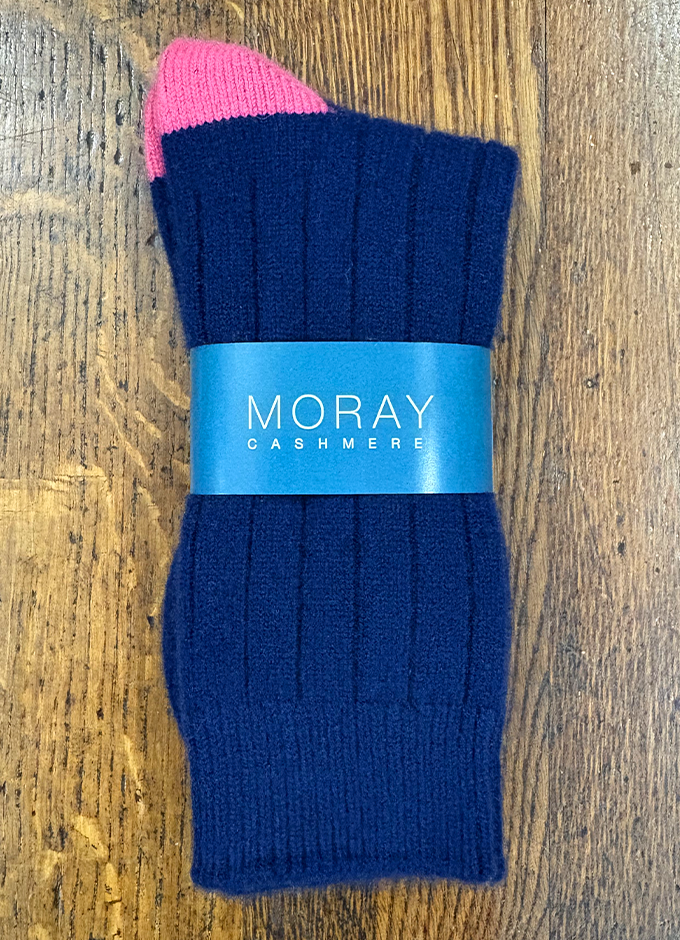 Nichol Pure Cashmere Socks| Navy/Tulip
