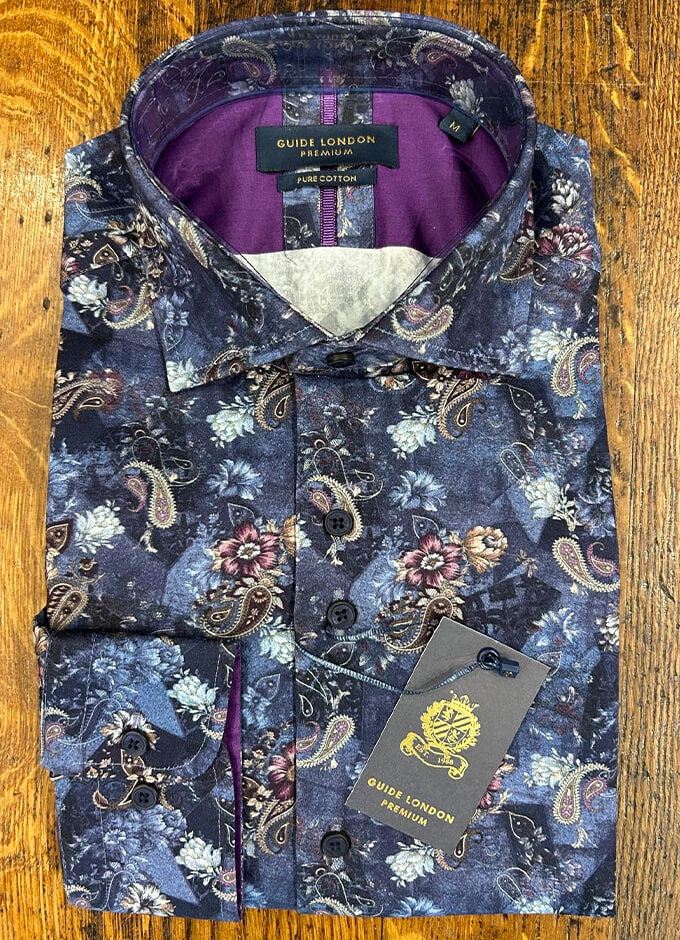 Pure Cotton Shirt | Navy/Purple Floral