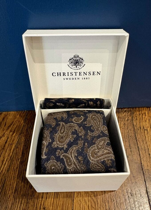 Wool Tie & Pocket Square Set | Navy Paisley