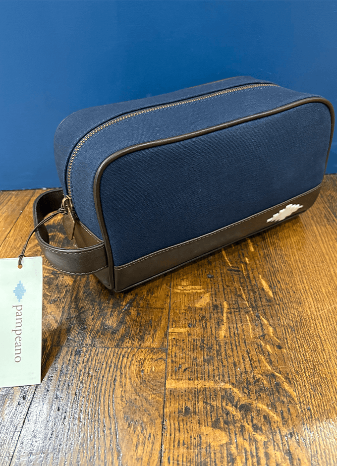 Hombre Washbag | Brown Leather and Navy Canvas