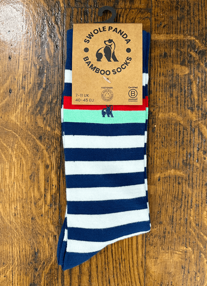 Swole Panda| Navy Red Mint Stripe Socks