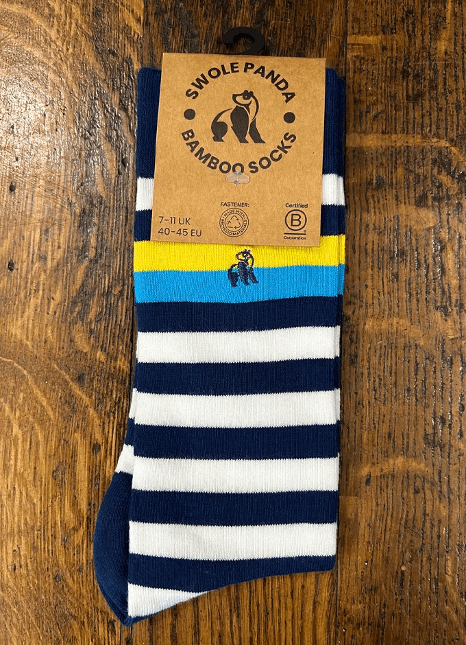 Swole Panda | Navy, Yellow & Blue Striped Bamboo Socks