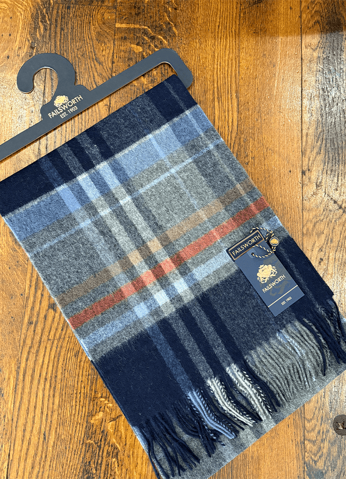 Lambswool Scarf | Autumn Check | Navy/Grey/Orange