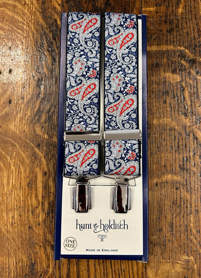 Clip Braces | Navy/Red Paisley