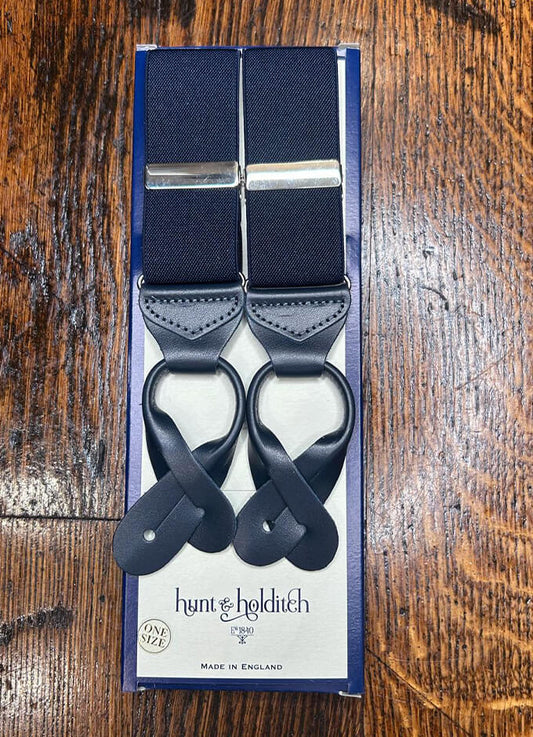 Button Braces | Navy | Leather Ends