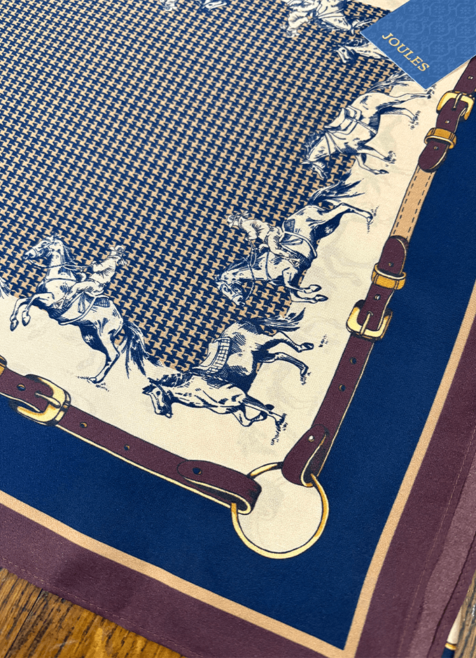 Windsor Silk Scarf | Navy & Beige Equestrian Print