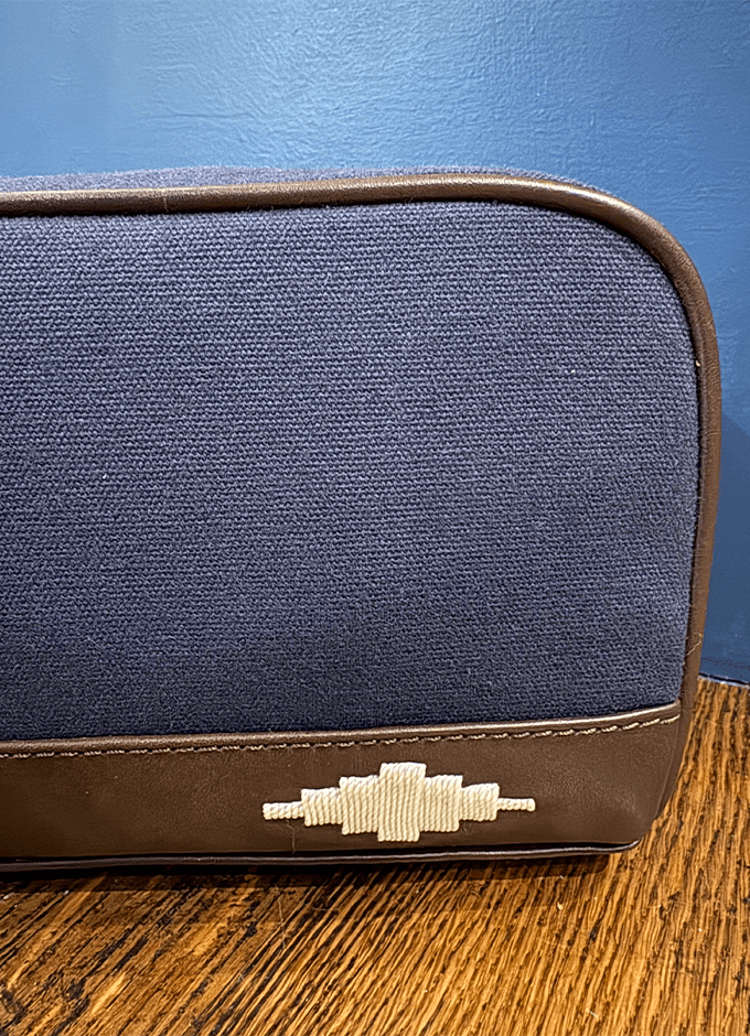 Hombre Washbag | Brown Leather and Navy Canvas