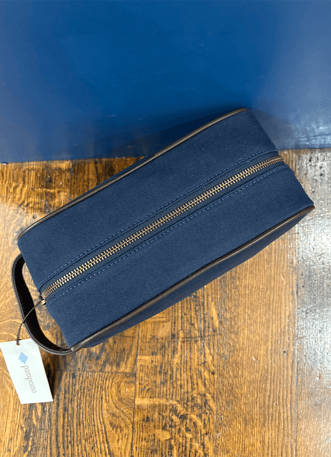 Hombre Washbag | Brown Leather and Navy Canvas