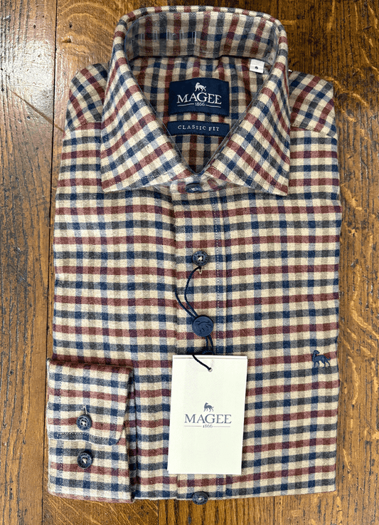 Magee | Nephin Shirt | Brown Red Blue Check