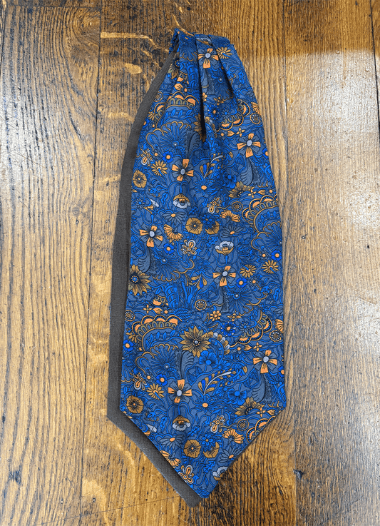 English Printed Silk Cravat | Olive Abstract