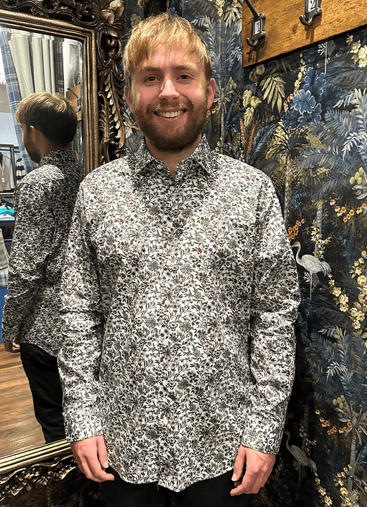 Olive Floral Patterned Shirt | Shaped Fit