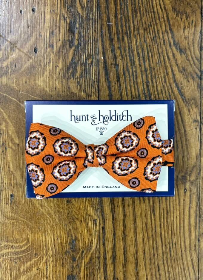 Pre Tied English Printed Silk Bow Tie | Orange Pattern