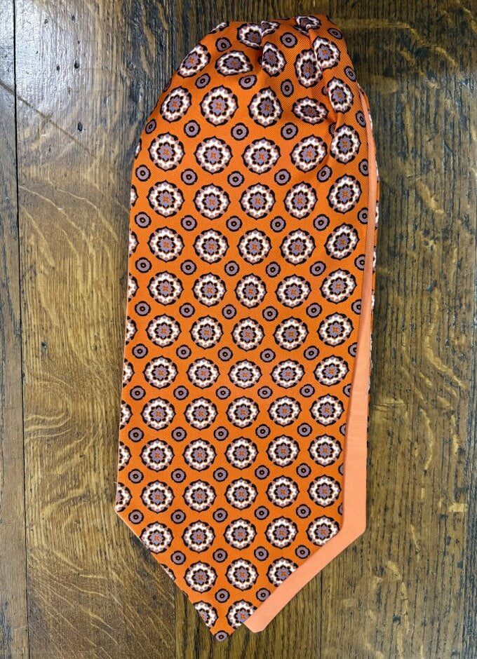 English Printed Silk Cravat | Orange Pattern