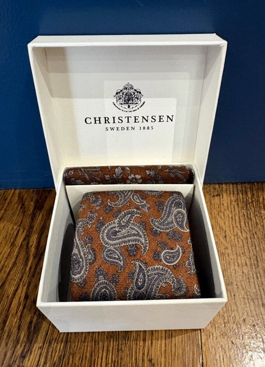Wool Tie & Pocket Square Set | Rust Paisley