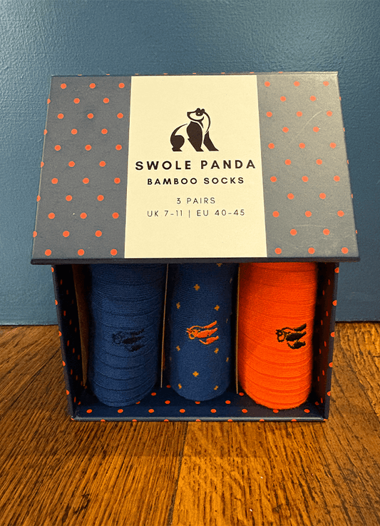 Swole Panda | Orange and Blue Sock Gift Box | 3 Pairs 7-11