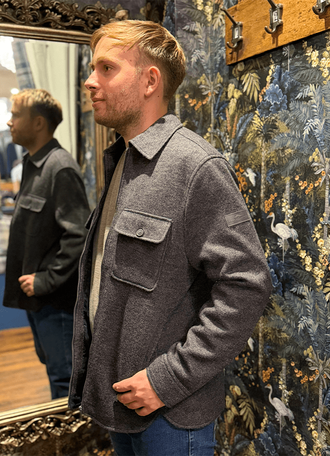 Wool Check Overshirt|Grey Melange