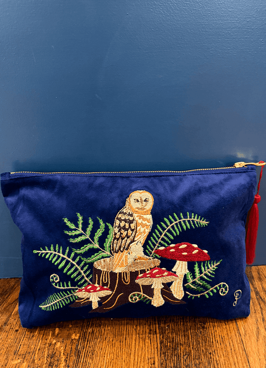 Powder | Velvet Zip Pouch |Woodland Owl