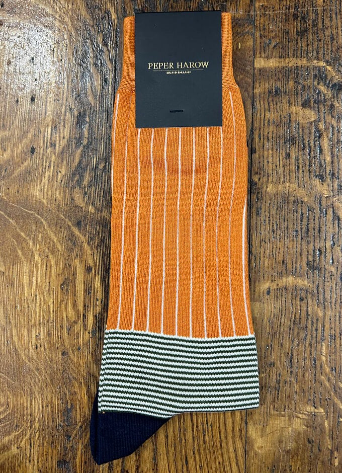 Peper Harow | Mens Oxford Stripe Socks | Orange